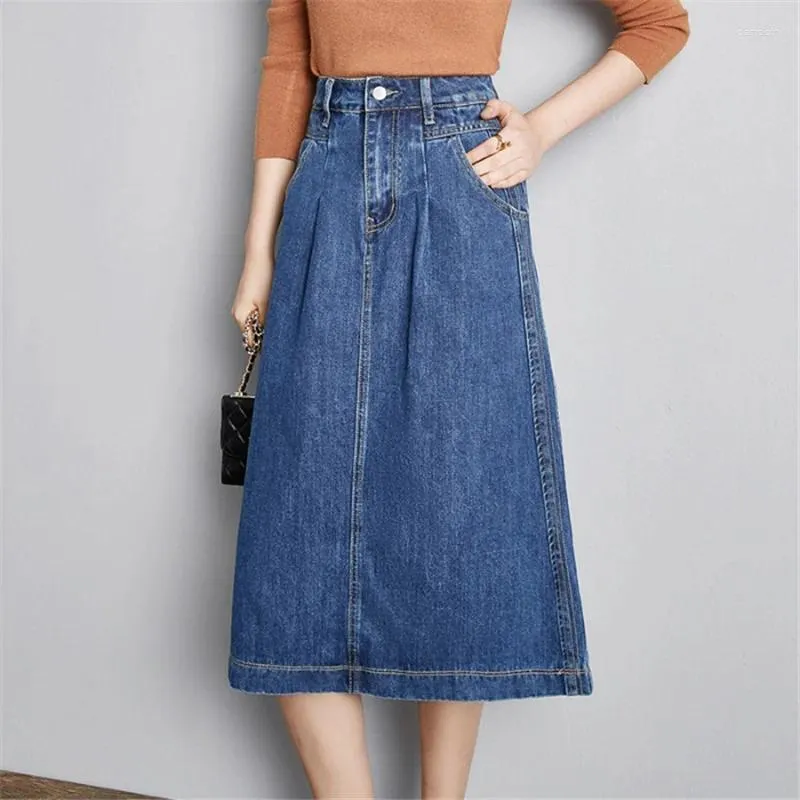 Юбки, женская джинсовая юбка в стиле ретро, однотонная джинсовая юбка трапециевидной формы с высокой талией и молнией для офиса, весна-лето 2023
