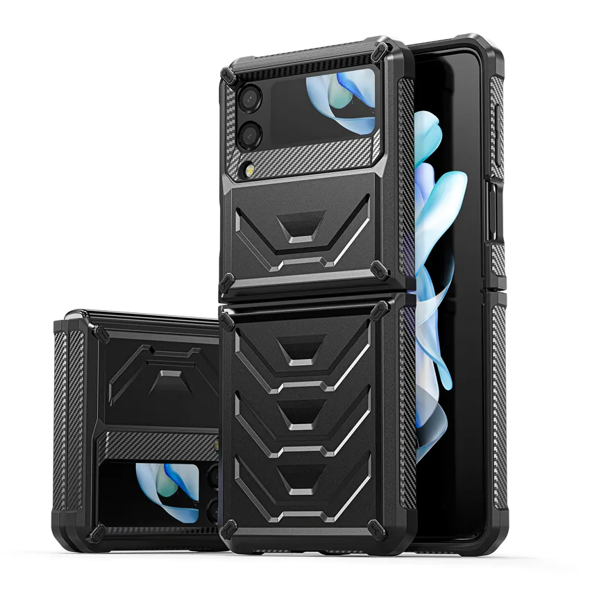 تغطية الدفاع الثابت الوعرة درعًا من الحالات الهاتفية لـ Samsung Galaxy Z Flip 4 3 5G Moto Razr Full-Body Dual Trugged Case