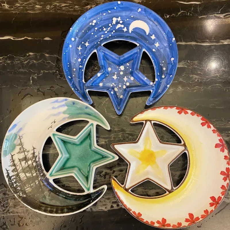 Décorations de Noël Vaisselle en céramique Star Moon Plate Ramadan Décor Eid Mubarak Plateaux Dessert Creative Dîner Snack Cuisine Fournitures 231124