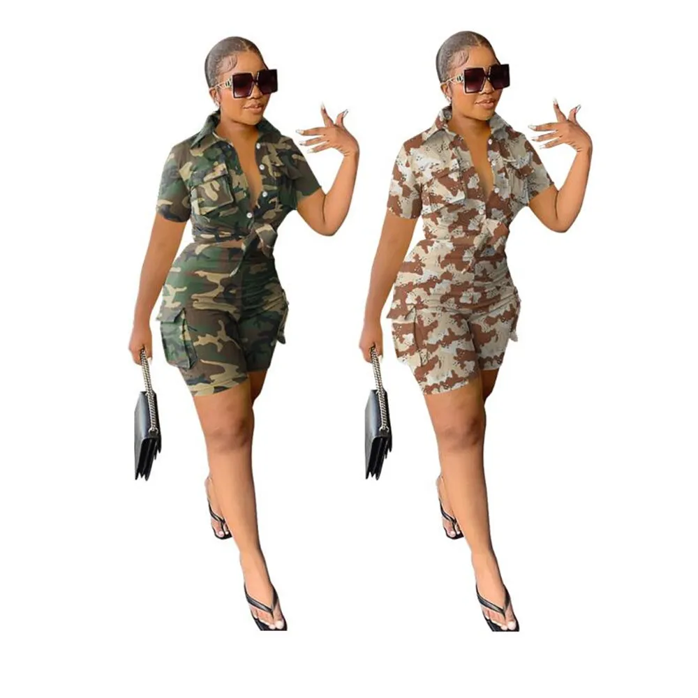 NOVITÀ Tute firmate Summer Camouflage Completi in due pezzi Tute da donna Camicia a maniche corte e pantaloncini cargo Casual Street Camo Abiti Abbigliamento all'ingrosso 9781