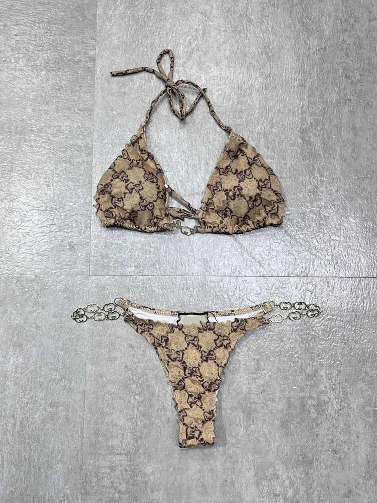 Berömd designer baddräkt kvinnor vintage thong micro täcker kvinnor bikini set badkläder tryckt baddräkter sommarstrand slitage simning