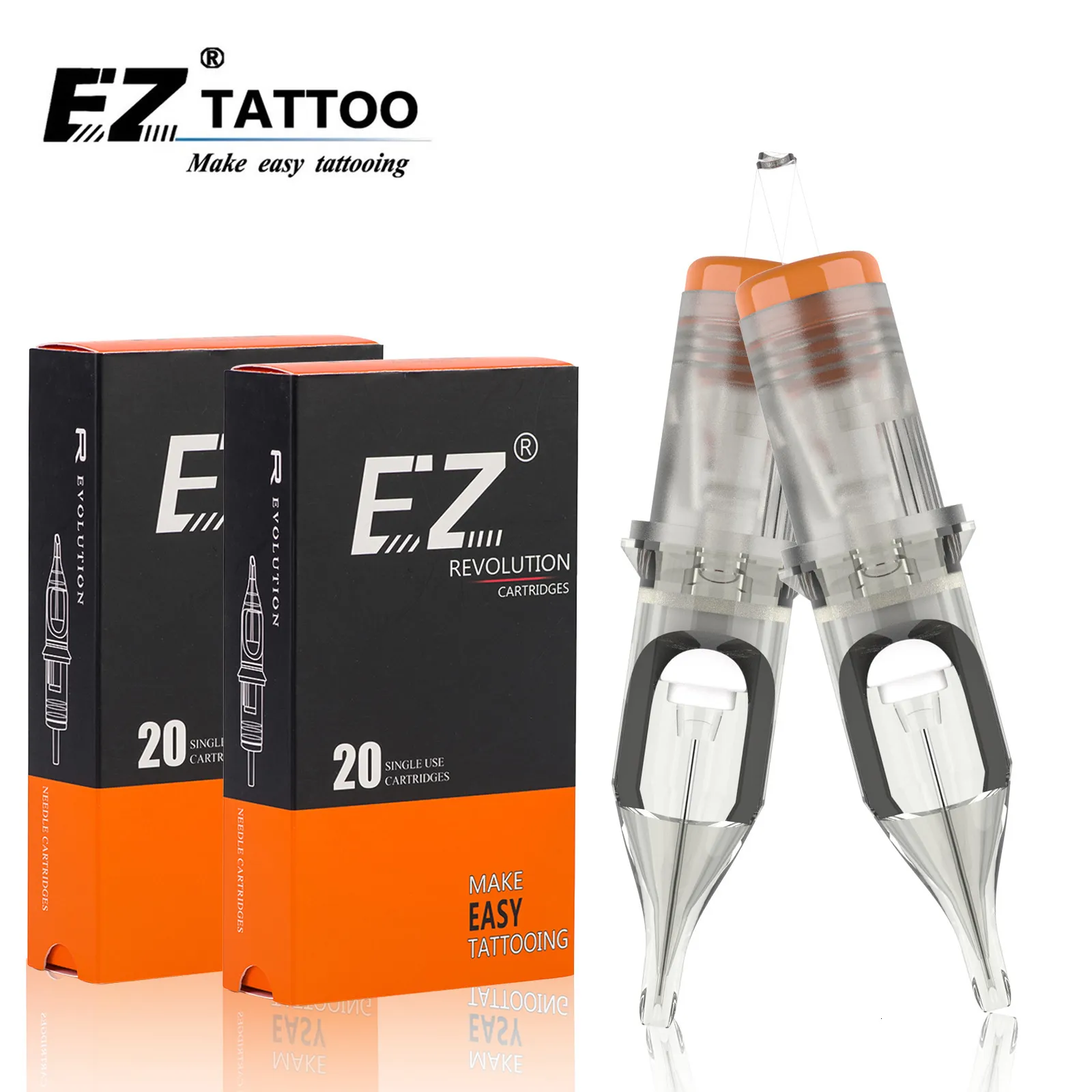 Tatueringsnålar EZ Revolution Cartridge Tattoo Needles Round Shader #12 035mm For Rotary Cartridge Tattoo Machines Pen Grips 20st Lot 230425