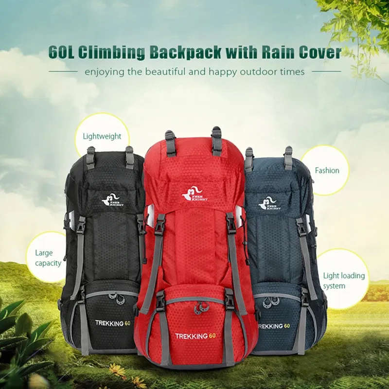 Outdoor Bags 2023 60L Backpack Camping Climbing Bag Waterproof Mountaineering Hiking Backpacks Molle Sport Rucksack 231124