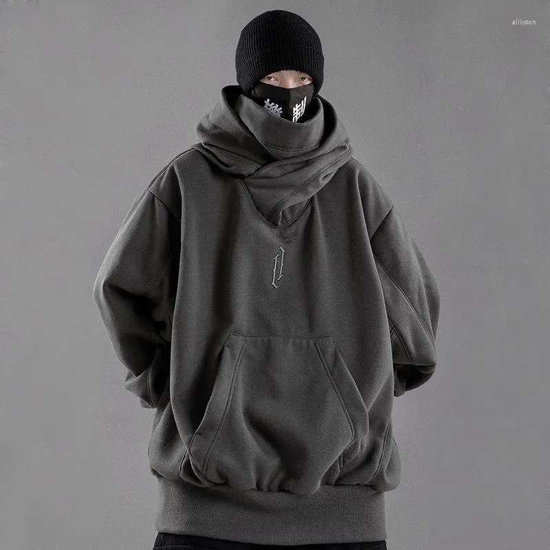 Heren Hoodies Solid Hoodie Sweatshirts High Collar Cotton Pullover Techwear Harajuku Men Hip Hip Black Streetwear