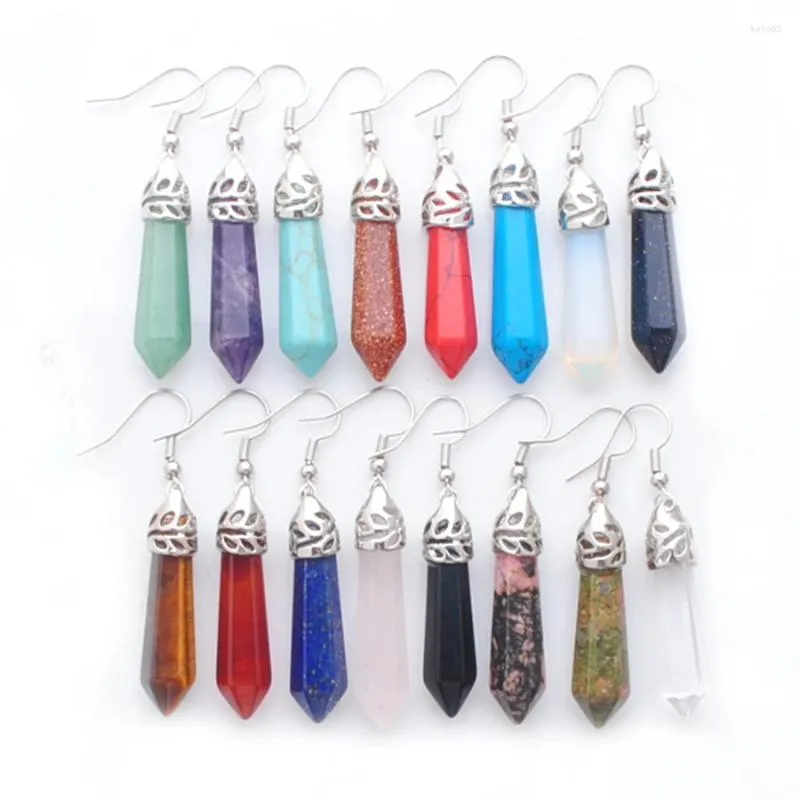 Kolczyki Dangle 10Pairs Fashion Heksagonal Tiger's Golden Sand Gem Kamień Kamień Reiki Chakra Para Biżuteria IBR310