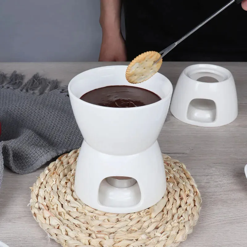Set De Fondue Au Chocolat En Céramique - Avec Fourchette - Pour Bougie Chauffe-plat - Capacité 330 Ml