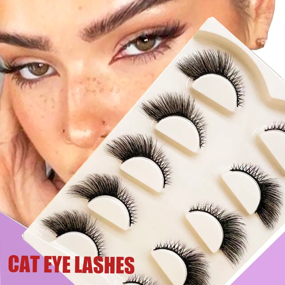 Makeup Tools 5 Pairs Fake Eyelashes Cat Natural Tapered Half Lashes Winged Mink Extension Faux Cils 230425