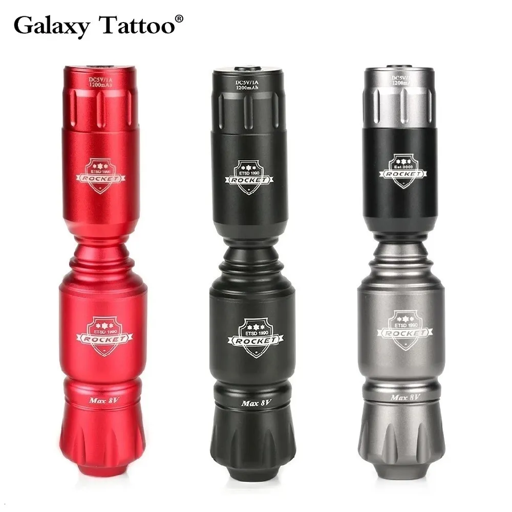 Tatueringsvapensatser Mini Rocket Tattoo Machine Set Wireless Tattoo Power Supply RCA Interface Professional Rotary Tattoo Batter Pen Gun Machine Kit 230425