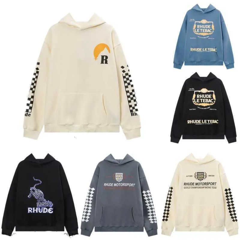 Nya herrtröjor Rhude Hooded Men Women Designer Hoodies mode Populära bokstäver Tryck Pullover Winter Sweatshirts Hetw Lulusup