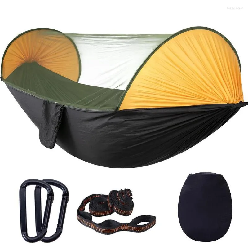 Mobilier de camp Hamac de camping à ouverture rapide avec balançoire moustiquaire Anti-renversement Lumière de couchage Hamacs suspendus portables