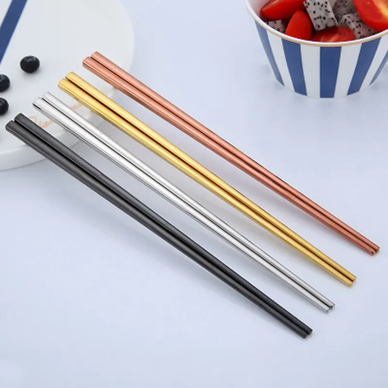 Glossy Titanium Plated Gold Chopsticks Colorful Stainless Steel Chopsticks High Quality Gold Silver Rainbow Square Chopsticks TH1232