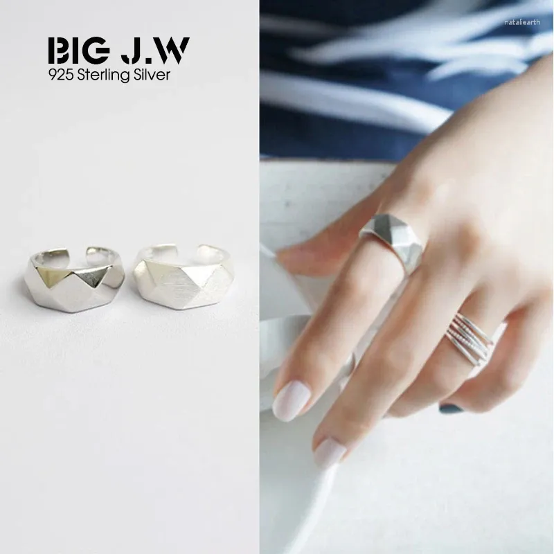 With Side Stones BIG J.W Unique Cut Surface 925 Sterling Silver Rings For Women Classic Adjustable Open Ring Fashion Female Decoration