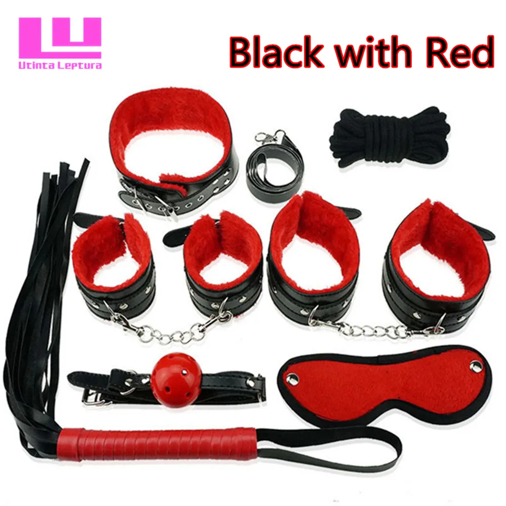 Взрослые игрушки Sex Bondage Kit 7 PCS для взрослых игр установите наручники с завязанными глазами для паров эротические игрушки SM 230426