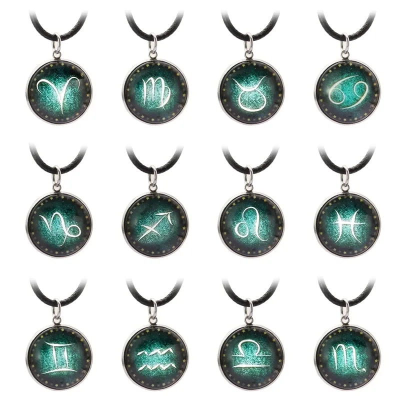 12 Constellatie Glow in the Zodiac Signs Necklace Design Nieuwe Luminous Men Leather Charm for Men Women Sieraden Geschenken