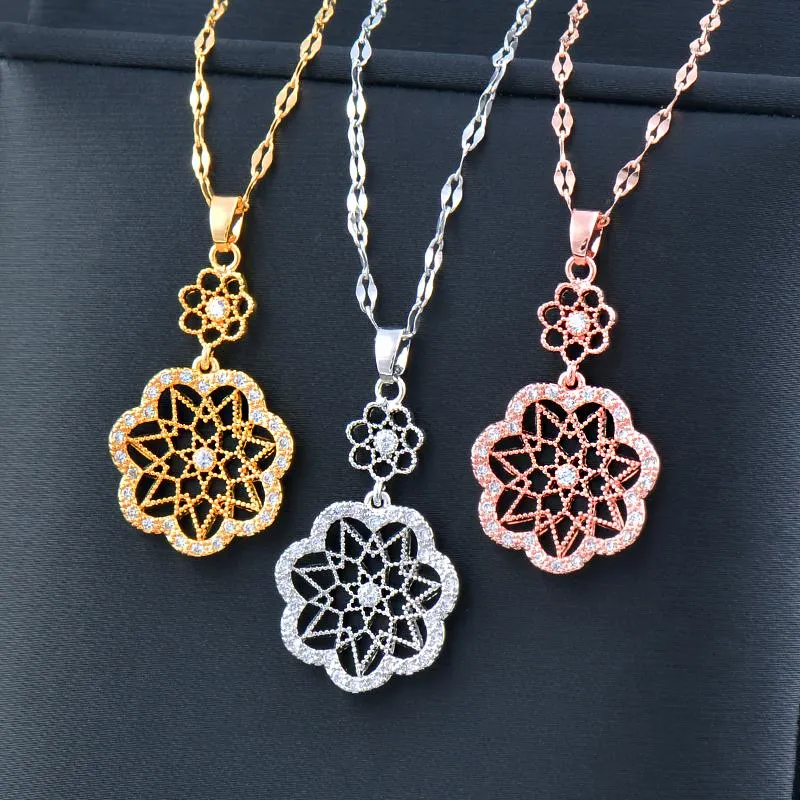 Pendentif Colliers Mode coréenne fleur pendentifs tour de cou en acier inoxydable collier pour femmes bijoux 2023 accessoires de mariage ZD1 SSKPendant