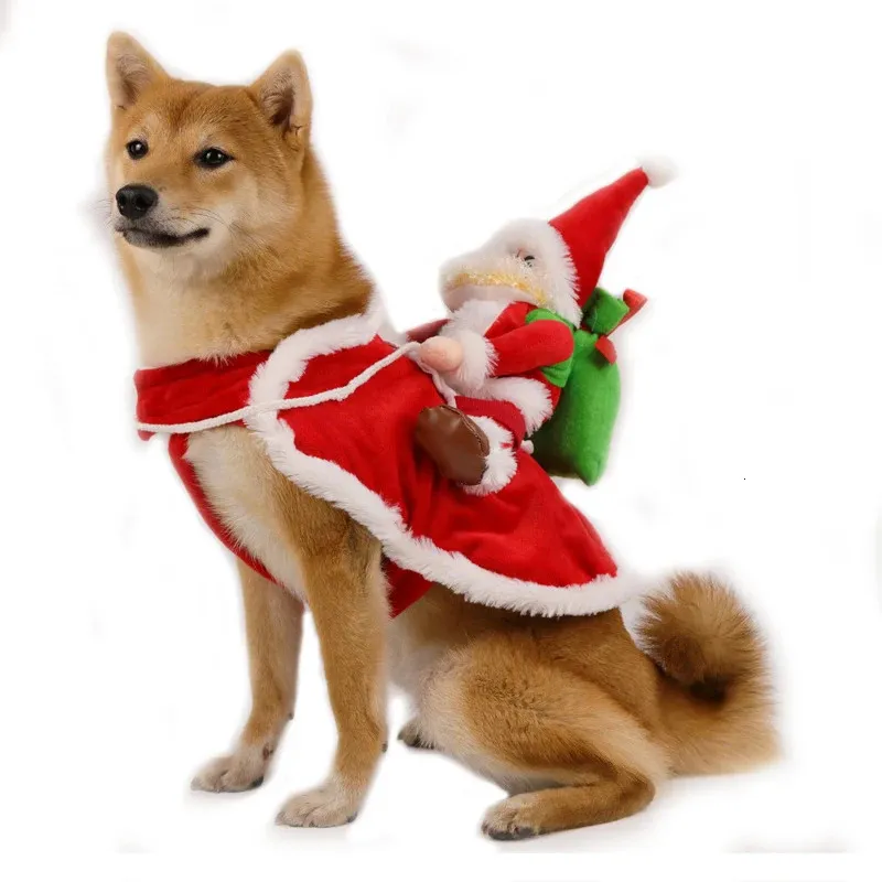 Cão vestuário traje de cão roupas de cão de natal engraçado equitação santa terno para pequenos médios grandes cães feriado ano filhote de cachorro presente roupas casaco 231124