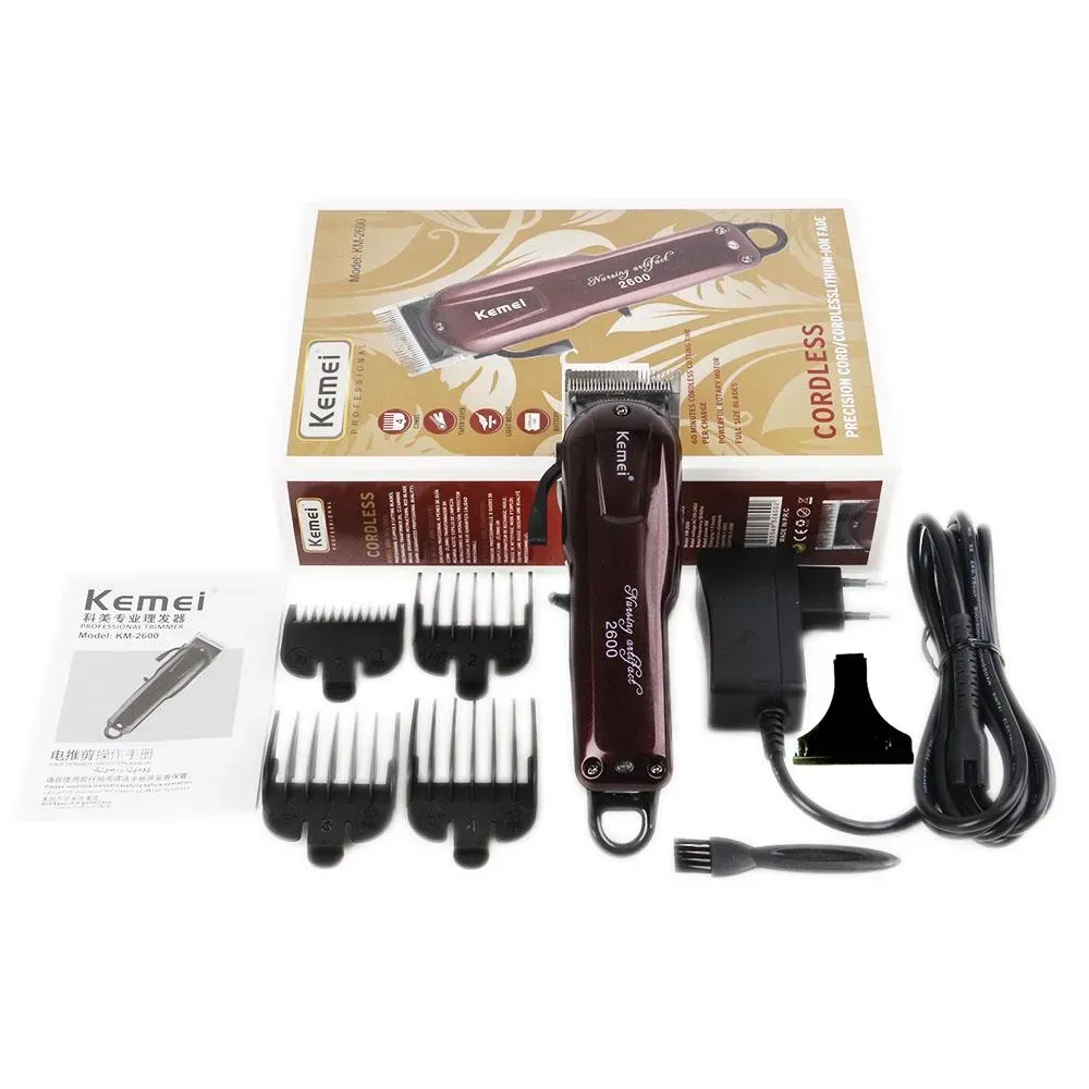 KM-2600 salão de cabeleireiro retro cabeça óleo máquina de cortar cabelo profissional grande capacidade bateria lítio carga rápida e plug dupla utilização clipper bj