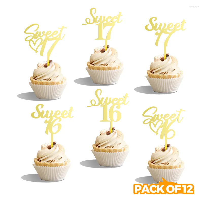 Feestelijke benodigdheden mini -pack van 10 pc's acryl sweet 16 17 verjaardagscake topper verjaardagstaartdecoratie