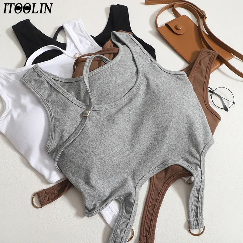 Camisoles Tanks Itoolin Cotton Women Tank Tops med bh -pad oregelbunden hemskörd toppar stickade solid camisole för kvinnor rörelsetankstoppar 230426