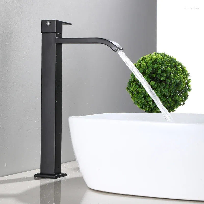 Bathroom Sink Faucets Basin Faucet Stainless Steel Waterfall Tall Vessel Tap MaBlack Single Handle Deck Mount Lavotory