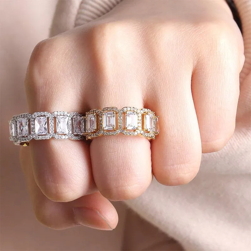 ヒップホップリングバンドBling CZ Cubic Zirconia Mensパーソナライズされたアイスアウトフルダイヤモンドラッパージュエリーギフト