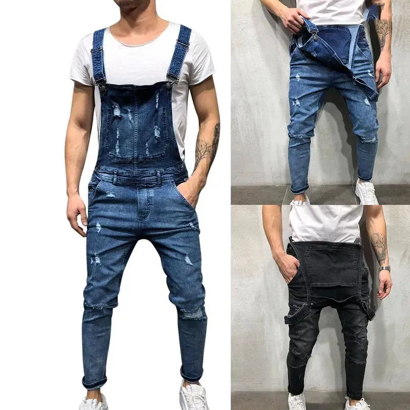 Salopette en jean ample pour homme Bretelles à bavette Pantalon