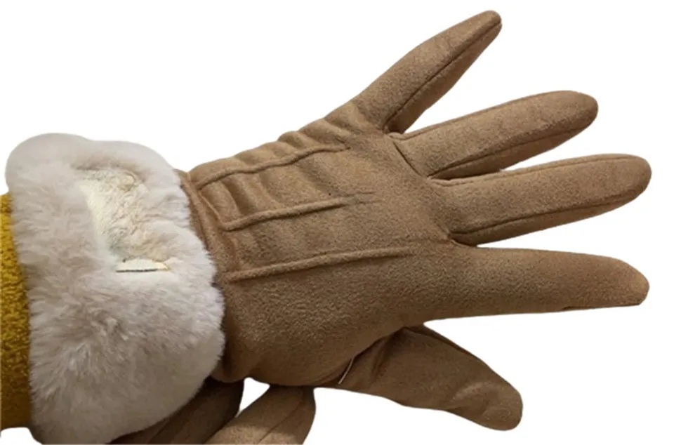 New Brand Design Faux Fur Style UG Glove for Men Women Winter Outdoor Warm Five Fingers Artificial Leather Gloves Wholesale