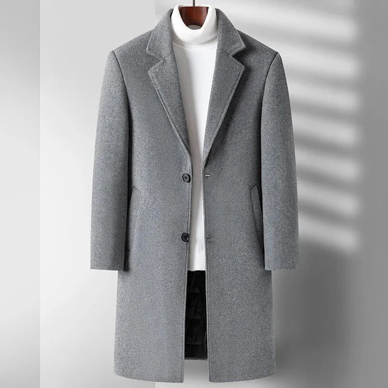 Men's Fur Faux 40 Wool Overcoat Long Autumn and Winter Woolen Thick Korean Version Slim Business Allmatch Coat M4XL 231124