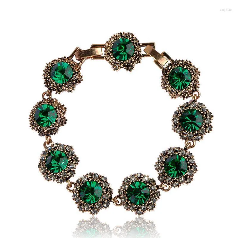 Bracelets à maillons Bracelet turc Vintage pour femmes strass cristal Pulseira Femme Bijouteie bleu vert chaîne de pierres précieuses caché-fermoir de sécurité