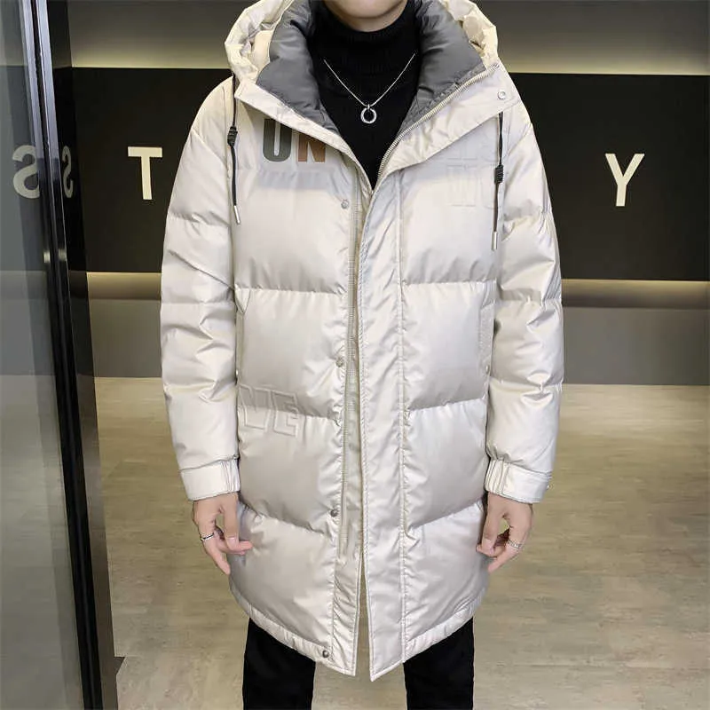 Men s Winter Down Coat White Duck Down Mid length Hooded Warm Casual Coat Size 1X