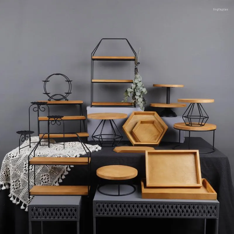 Bakware tools geometrisch originele houten ijzeren bruiloft verjaardag decoratie cake display plea bord home dinerene eten dessert sushi -lade