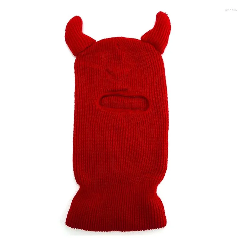 Beretten M2EA Devil Horn Balaclava Halloween Gebreide hoed met capuchon Sjaal Unissex Winter Winterwandeling Windwind