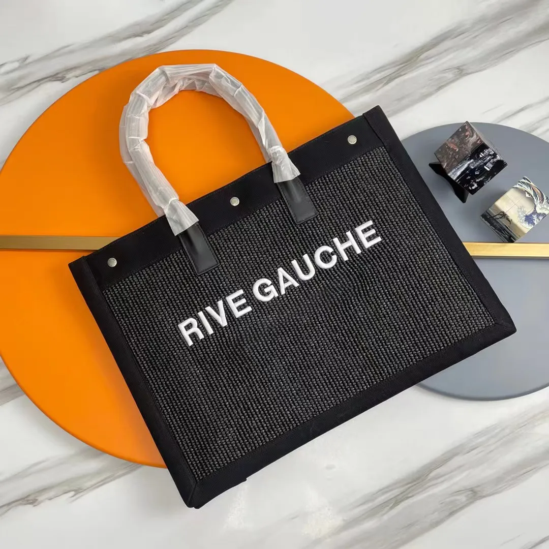 El çantası modadesigner rive gauche tote erkek örgü keten büyük plaj alışveriş hafta sonu debriyaj çantaları kadın tuval lake crossbody cüzdan omuz çantası