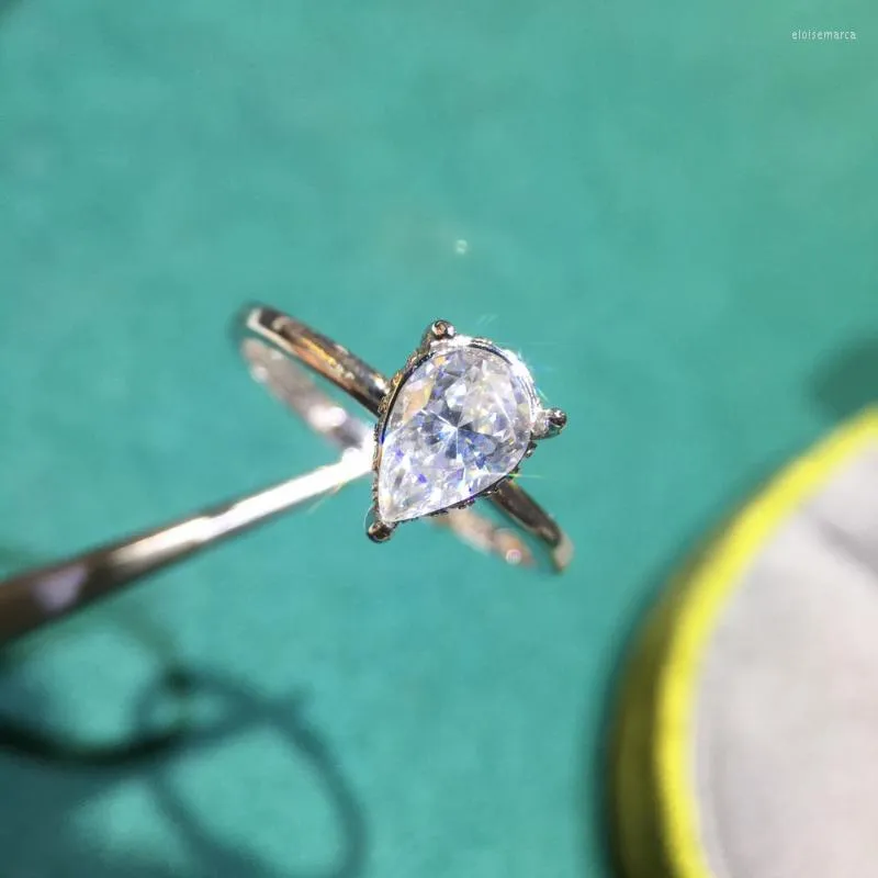 Anelli a grappolo Argento 925 Test di diamanti originali Passato Taglio brillante 1 D Colore Goccia d'acqua Moissanite Anello con pietre preziose per gioielli da donna