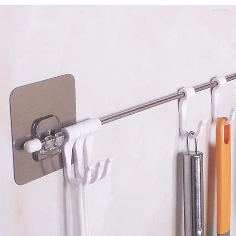 Kitchen Storage Silver White Set Of Stainless Steel Rods Seamlessly Attached Six-Linked Hook Home Rack Towel Gadget