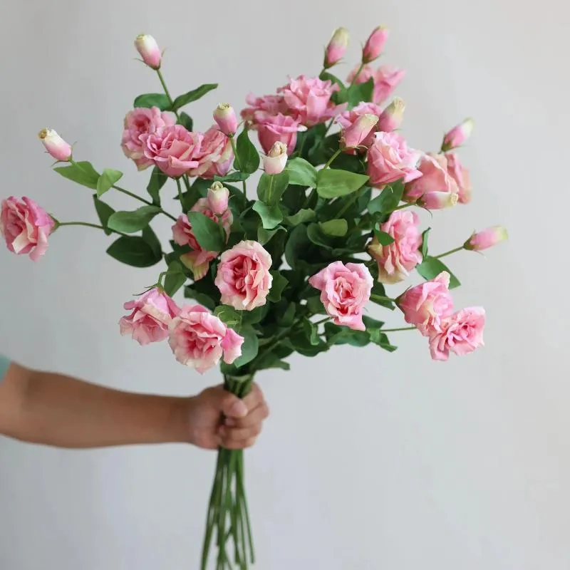 Decoratieve bloemen 27,5" Faux Real Touch Lisianthus Eustoma Blossom Branch-Rose Pink DIY Florals | Bruiloft/Home