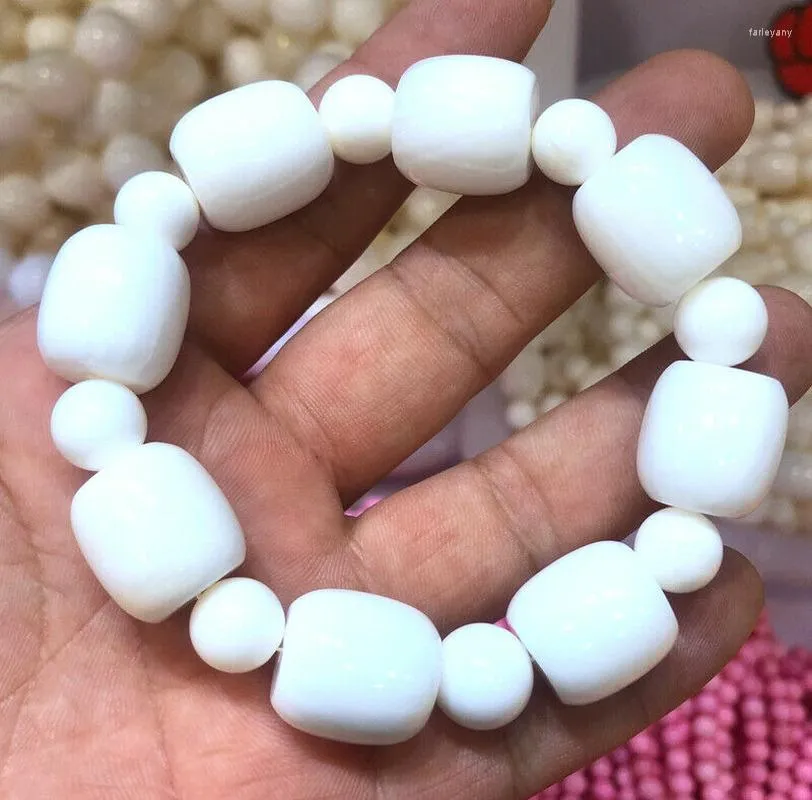 Strand Natural 14-16mm White Coral Drum Bead Gemstone Beads Bracelet 7.5''