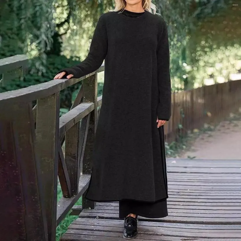 Casual Dresses Ladies' Knitted Lace Long Skirt With Fleece Sweatshirt Dress Mother Of The Bride