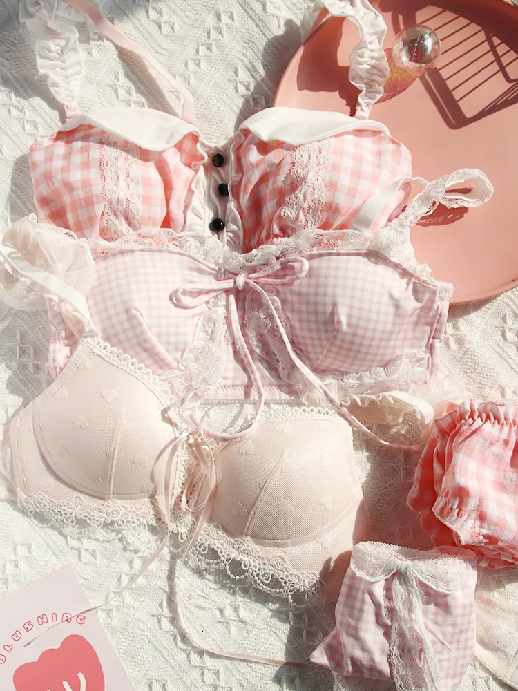 pink cotton bras and panty set