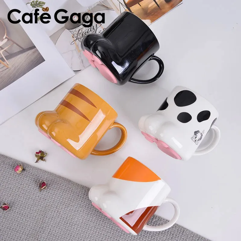 Mugs Cute Cat Paw Mug Coffee Mug Cartoon 3D Cat Claw Ceramic Drinkware with Lid Milk Breakfast Oatmeal Cup Birthday Christmas Gifts 231124