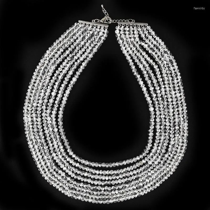 Chaînes en argent multicouches, perles de coupe transparentes et colliers de pierres précieuses en cristal de verre, peuvent être utilisés comme cadeaux de vacances