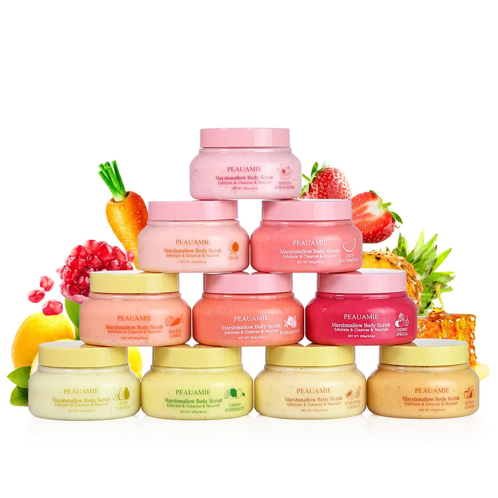 Fruit Suikerspin Exfoliërende Body Scrub Reiniging Massage Spa Badzout Verzachtende Hydraterende Shea Sugar Body Scrub