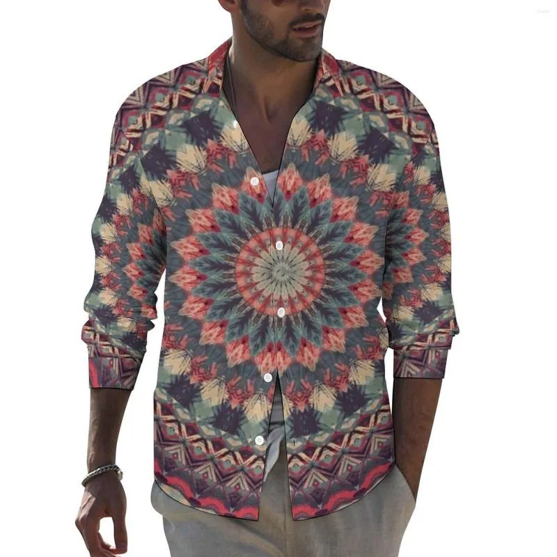 Chemises décontractées pour hommes Rétro Mandala Homme Bohême Imprimer Chemise À Manches Longues Cool Blouses Élégantes Automne Graphique Vêtements Grande Taille