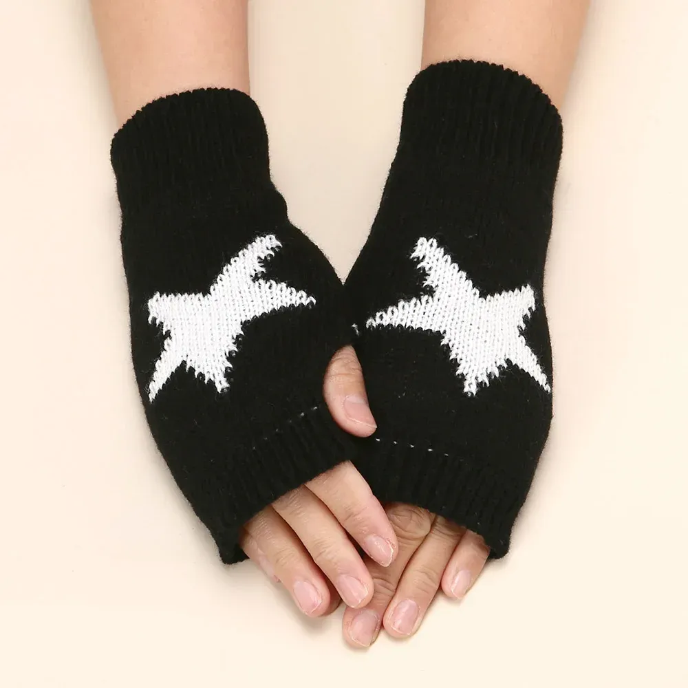 Mens Fingerless Gloves Knitted Wool Hand Warmers Autumn Winter