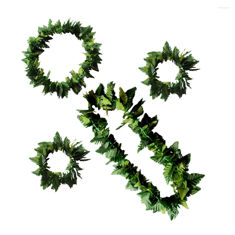 Decorative Flowers 4 Pcs Leaf Necklace Makeup Set Decorated Garland Hawaiian Cosplay Costume Headband Leis Hula Wreath Accessories