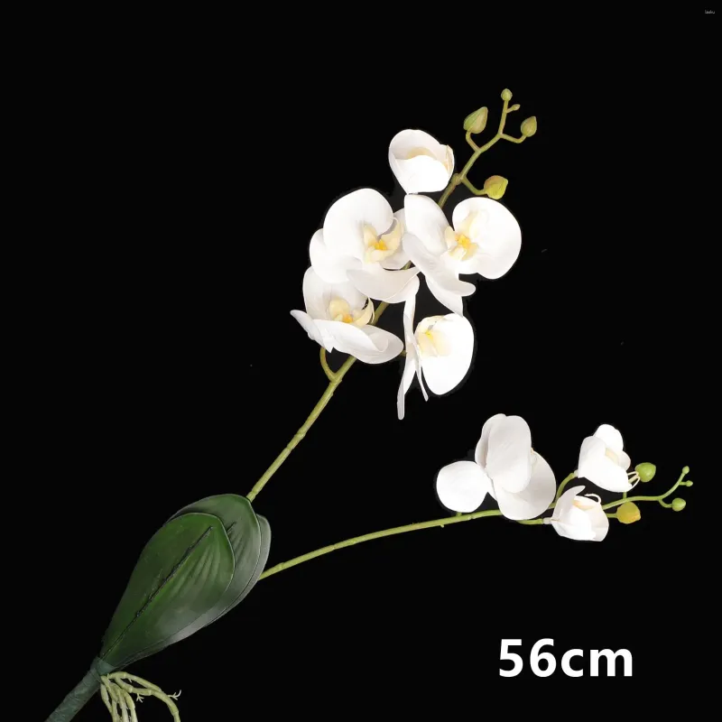 Dekoracyjne kwiaty biała orchidea z liściem sztuczny motyl kwiat plastikowy płatek weselny w kwiatowy impreza dekoracja 56 cm