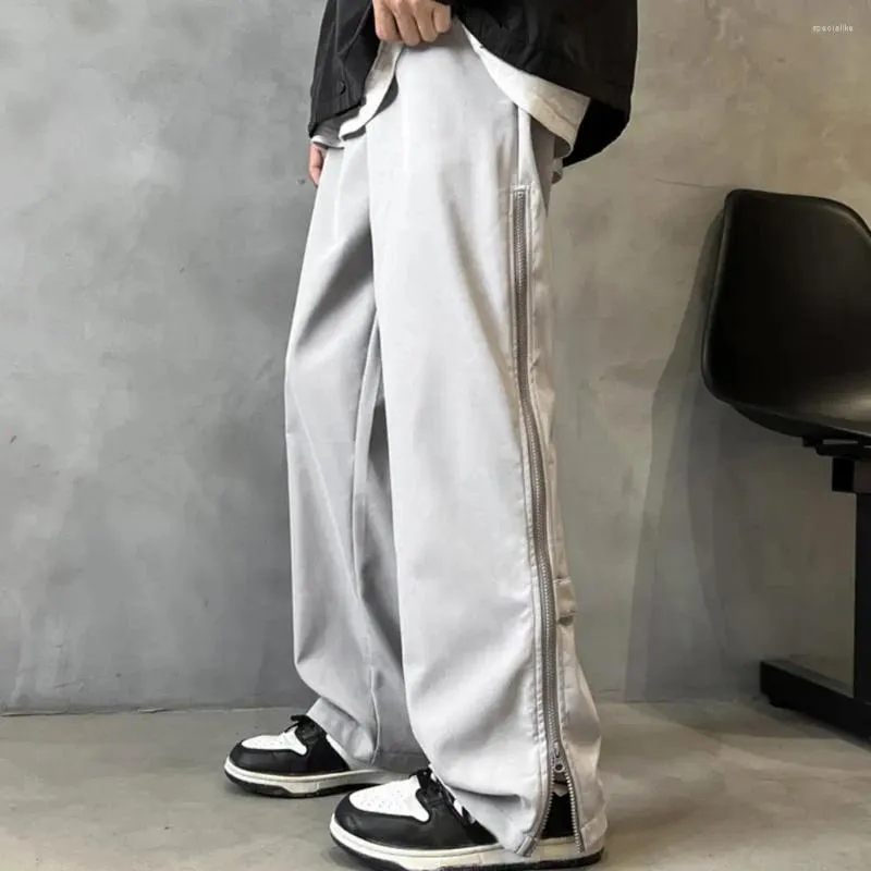 Men's Pants Mid-rise Thick Fleece Lining Lined Cargo Wide Leg Trousers With Zipper Closure Back