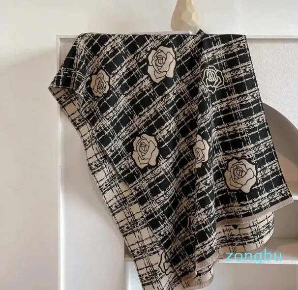 Lenços Mulheres Inverno Pashmina Preto Camélia Flor Impressão Cashmere Cobertor Cachecol Feminino Moda Quente Capa Xale Wraps