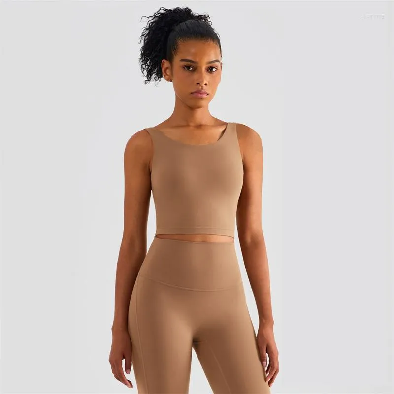 Tenue de yoga couleur unie Fitness soutien-gorge de sport femmes col haut haut court soutien Gym sous-vêtements serrés coussin de poitrine fixe Push Up Lingerie