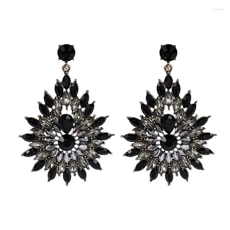 Boucles d'oreilles pendantes mode luxe fleur goutte pour les femmes Vintage bohème rose noir cristal bijoux de mariage cadeau en gros